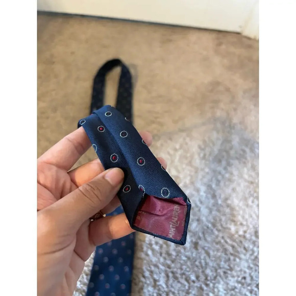 Yves Saint Laurent navy blue red dots tie - Picture 3 of 8